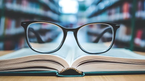 Open Book with Glasses Still Life