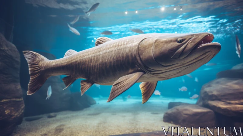 3D Rendered Pelagic Fish Swimming Under Sea Rocks AI Image