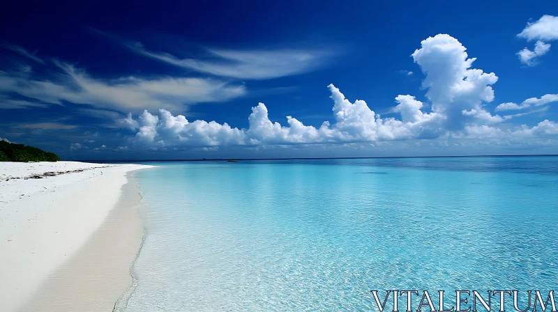 AI ART Serene Beach with Azure Water and Clouds