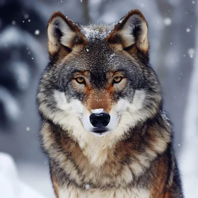 Winter Wolf Portrait, Snow-Covered Fur