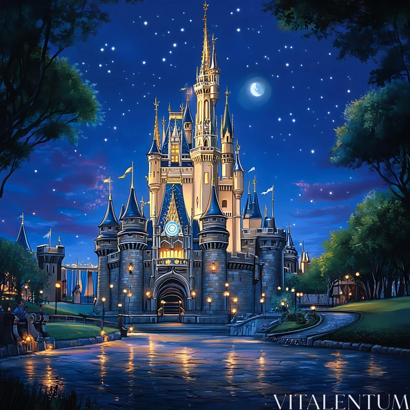Magical Kingdom Night Landscape AI Image