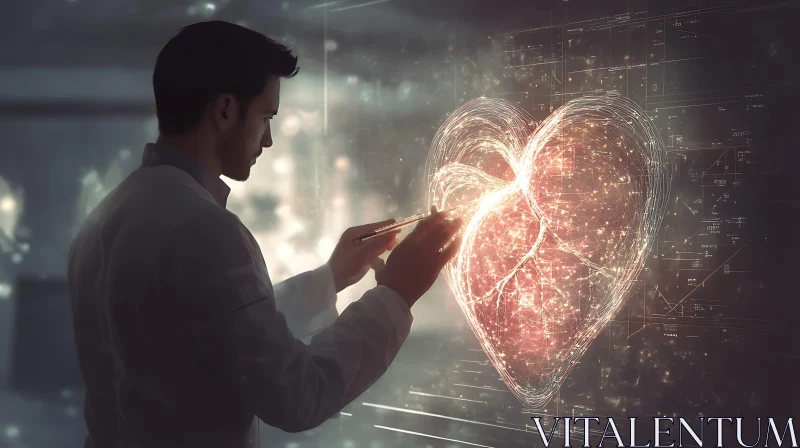 AI ART Medical Tech: Doctor and Heart Hologram