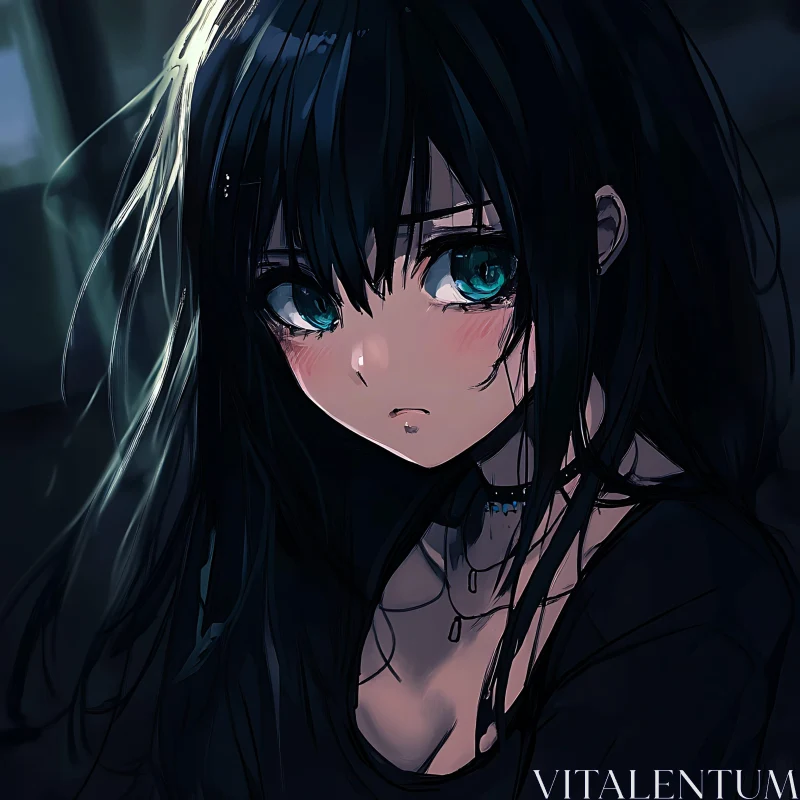 Portrait of an Anime Girl with Blue Eyes AI Image