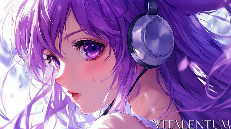 Anime Portrait of a Girl With Headphones AI Image