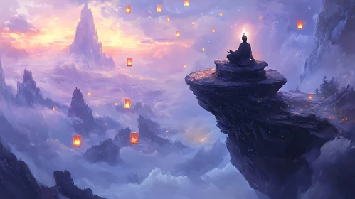 Cliffside Meditation with Floating Lanterns