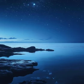 Night Seascape with Starry Sky