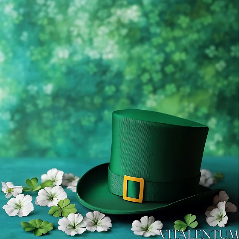 Lucky Green Hat with Flowers AI Image