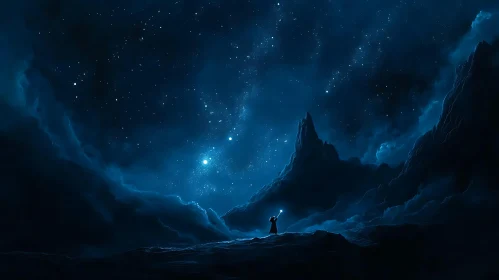 Celestial Night Mountain Scene