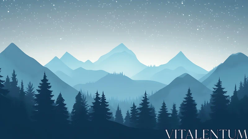 Peaceful Mountain Landscape with Starry Sky AI Image