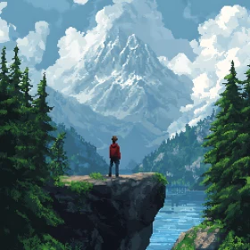 Serene Pixelated Mountain Vista