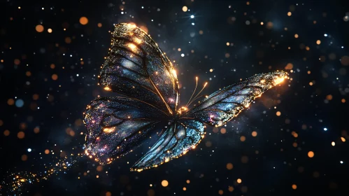 Mystical Luminescent Butterfly in Night Sky