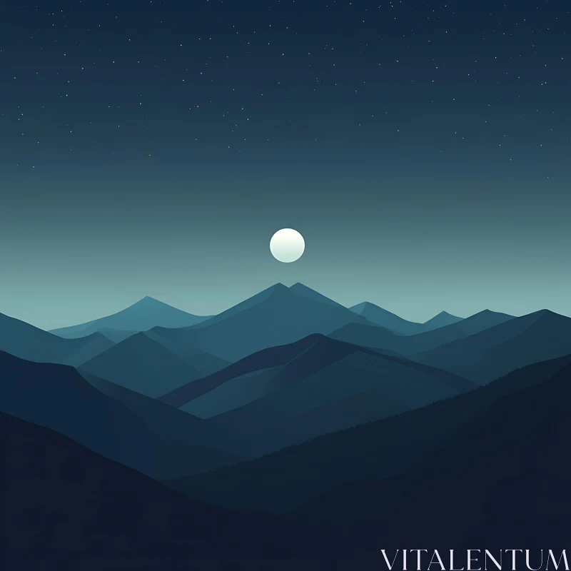 Serene Mountain Landscape with Moon AI Image