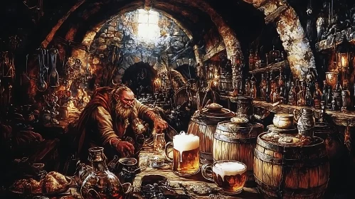 Fantasy Tavern Scene with Beer Pouring