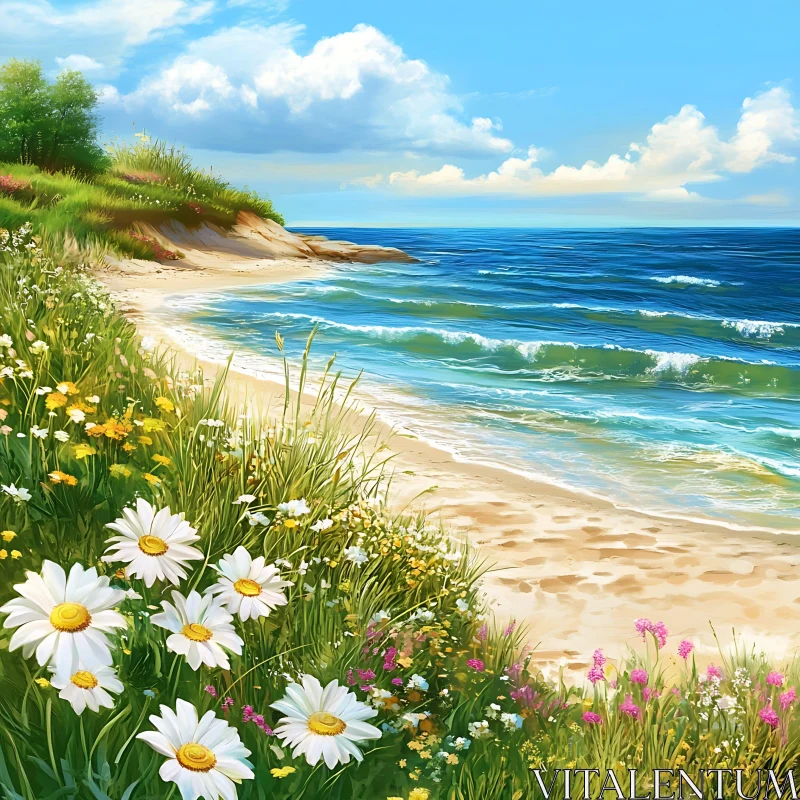 AI ART Seaside Meadow with Daisies