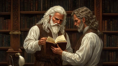 Men Reading Book in Classic Library