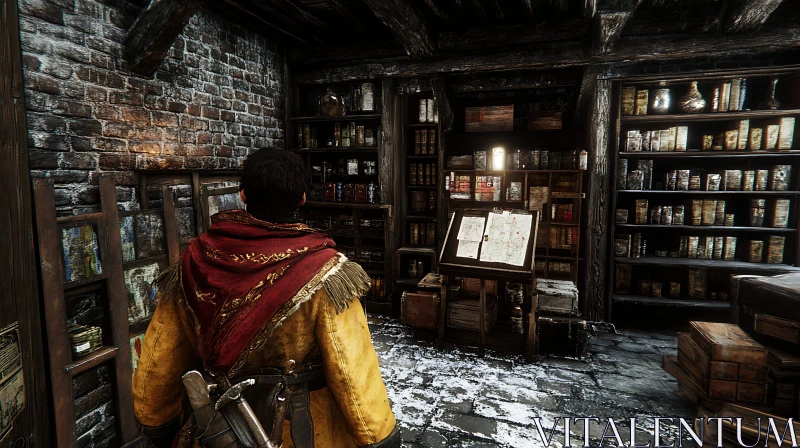 Old Library With Books and Man AI Image