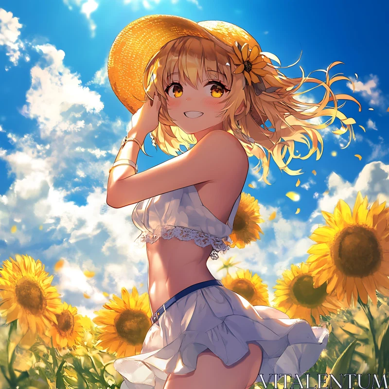 Sunflower Field Anime Girl AI Image