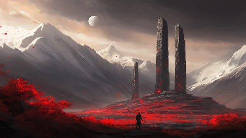 Red Landscape with Ancient Monoliths