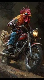 Fantasy Rooster Riding Motorcycle