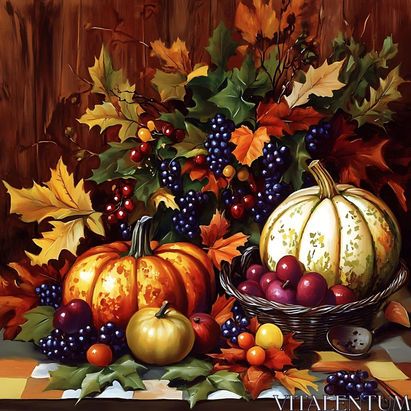 Pumpkins and Grapes Fall Arrangement AI Image