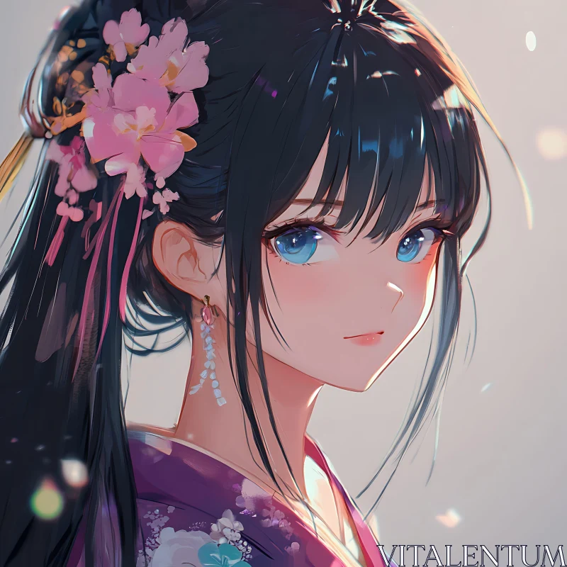 AI ART Anime Beauty with Floral Hair Accessories