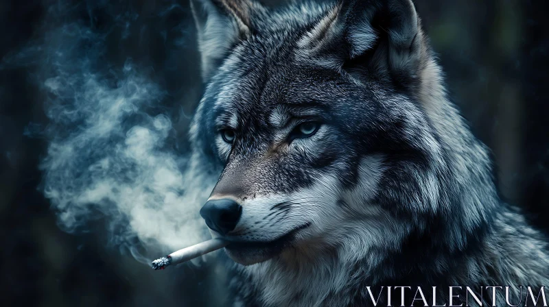 Wolf Smoking Cigarette AI Image