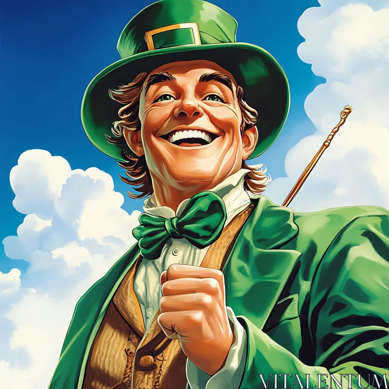 AI ART Smiling Leprechaun in Green Suit