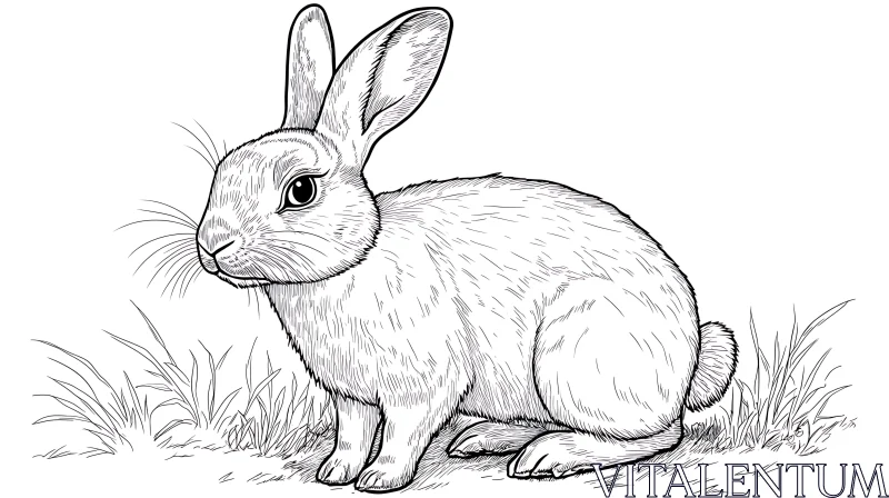 Monochrome Rabbit in Grass AI Image