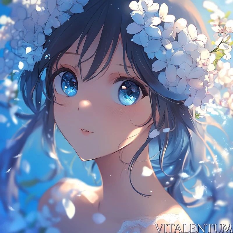 Ethereal Anime Girl with Delicate Flower Crown AI Image