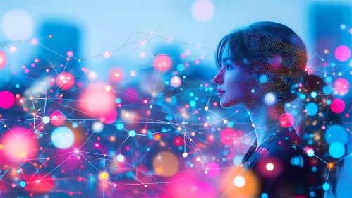 Futuristic Female Profile with Glowing Network