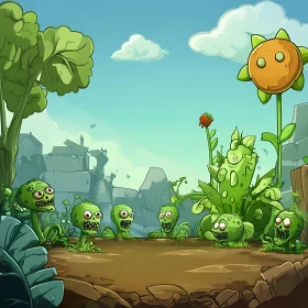 Animated Garden with Cartoon Plant Zombies