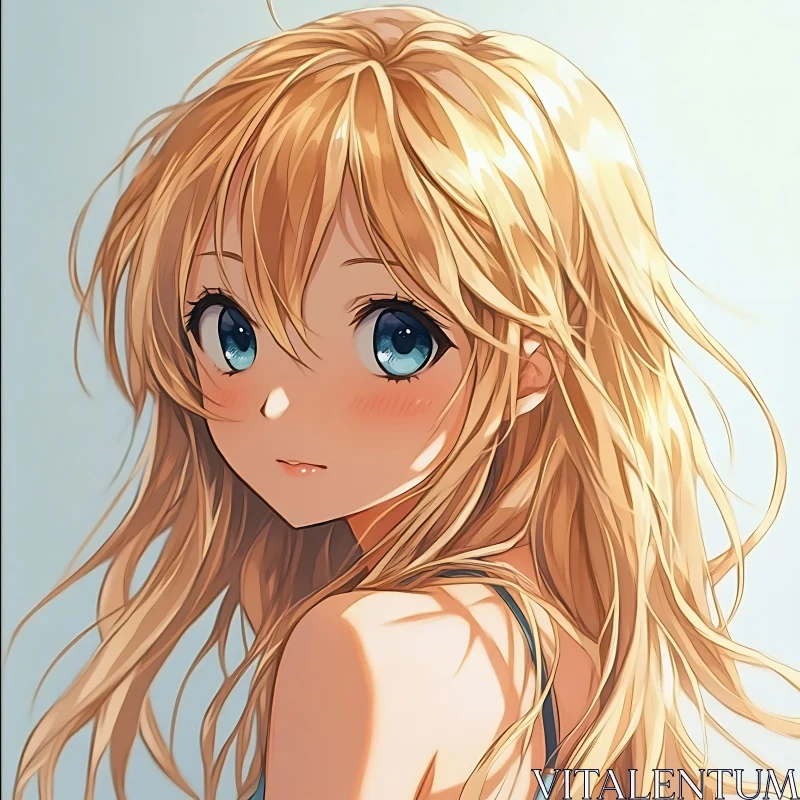 Charming Anime Blonde Girl with Blue Eyes AI Image