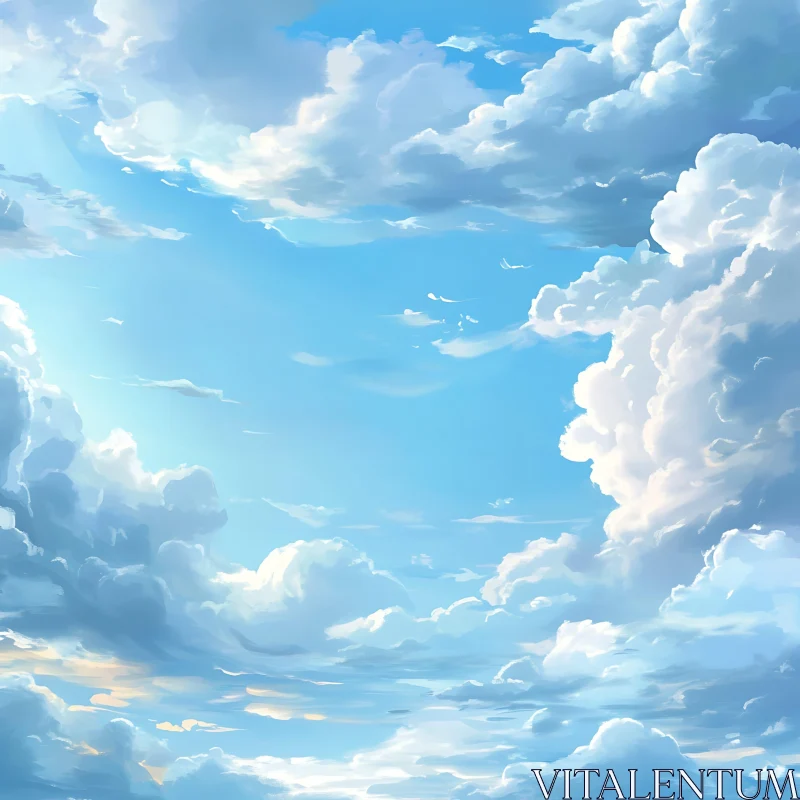 Peaceful Blue Sky Filled with Clouds AI Image