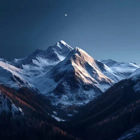 Winter Mountain Range at Night