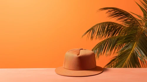 Minimal Retouching: Hat with Palm Tree on Peach Background