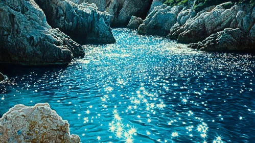 Glittering Sea and Rocks under Sunlight