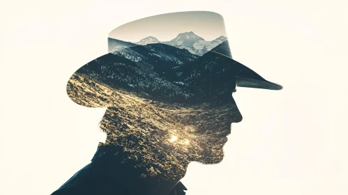 Mountainous Landscape Silhouette in Hat