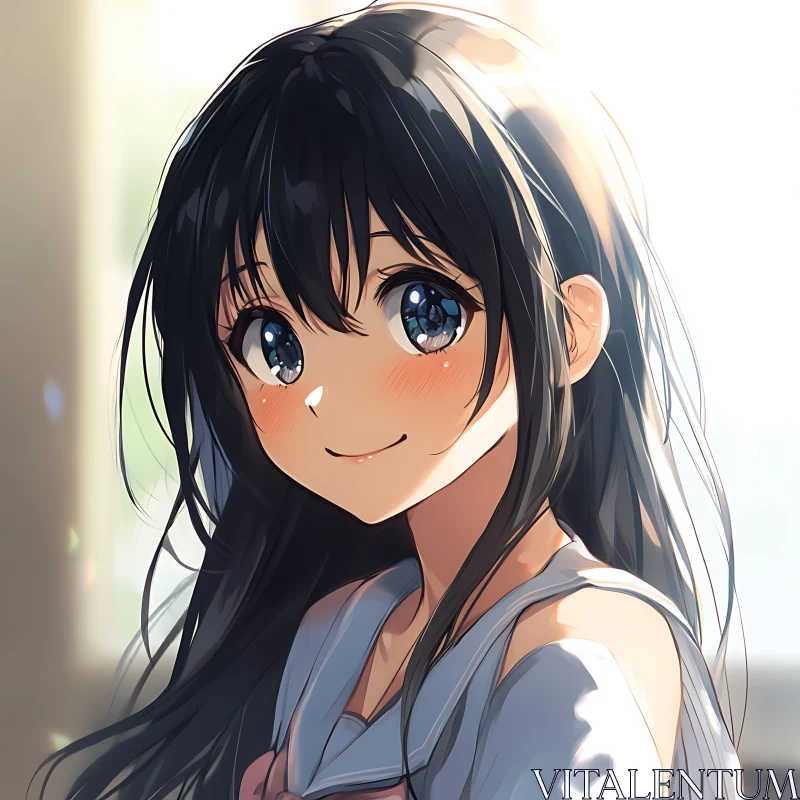 Adorable Anime Girl with Black Hair and Expressive Eyes AI Image