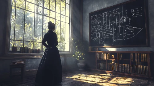 Lady in Library with Equations