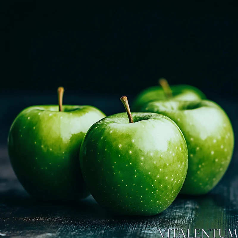 Fresh Green Apples on Dark Surface AI Image