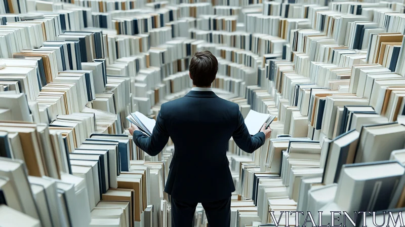 Man in Book Labyrinth AI Image