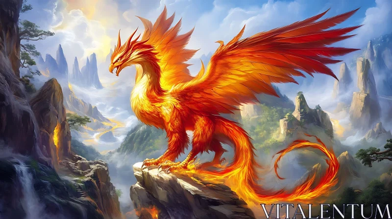 AI ART Fiery Phoenix in Mountain Landscape