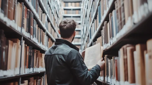 Man Reading in a Vast Library