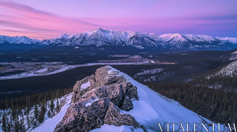 AI ART Snow-Capped Mountains at Sunset