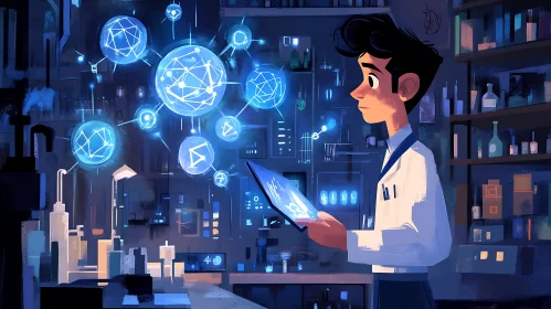 Futuristic Science Lab with Digital Data