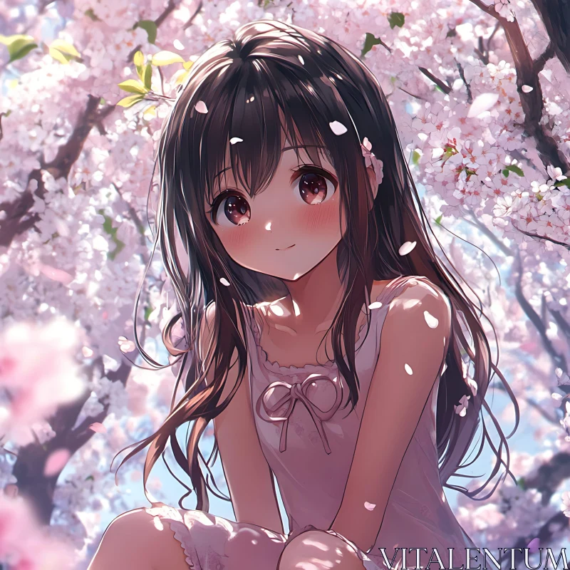 Anime Girl with Cherry Blossoms AI Image