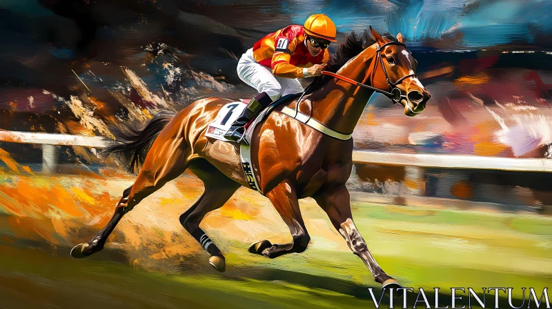 AI ART Illustration of a Jockey in a Thrilling Horse Race