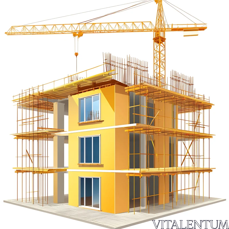 Construction Site Featuring Yellow Building and Crane AI Image