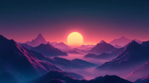 Pink Sunset Over Mountain Ridges