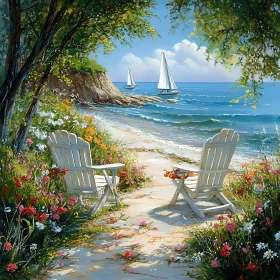 Seaside Chairs and Sailboats View